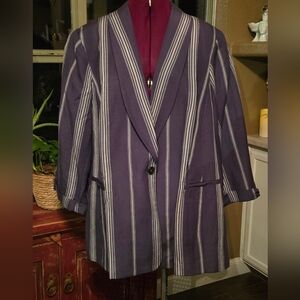 Men's Striped Blazer - Navy and White